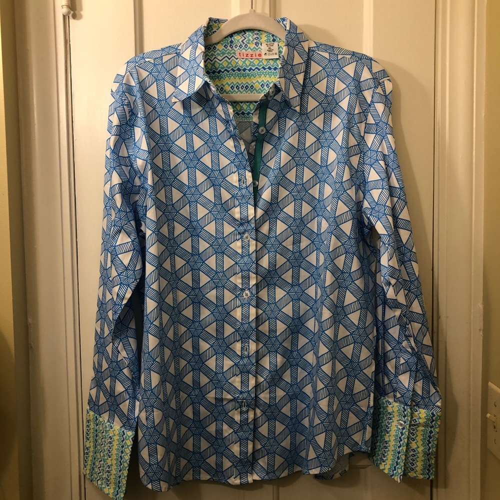 Tizzie Rome Geometric Shirt Blue Size XL